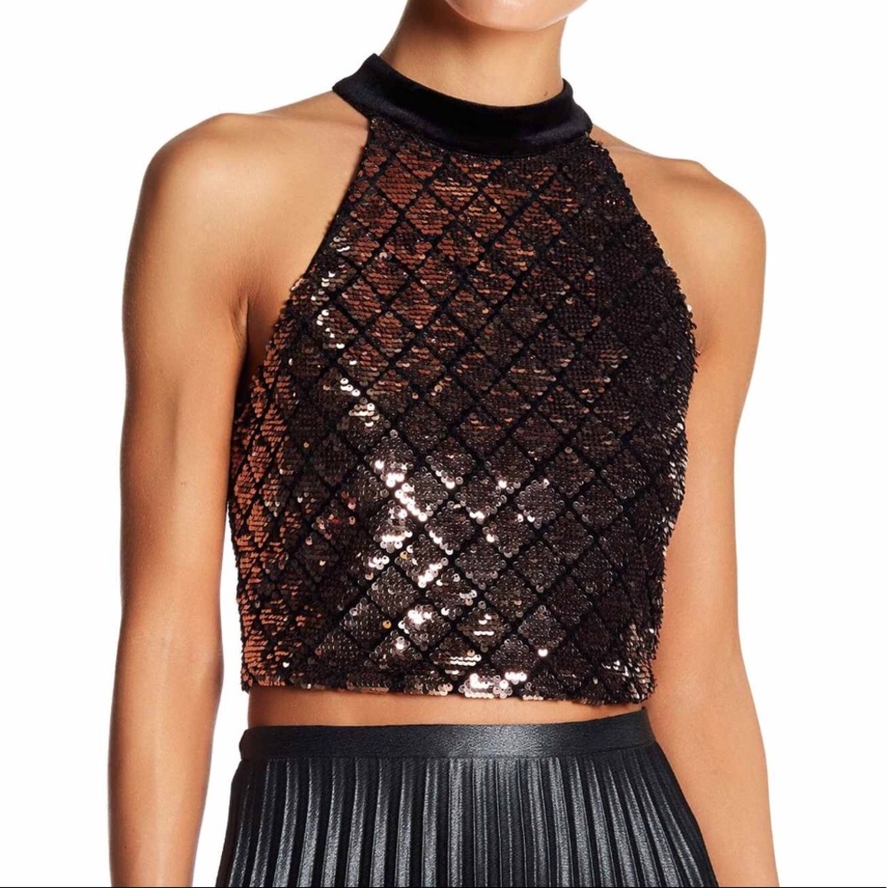 COPY - NWOT After Market Sequin Cropped Top - gold